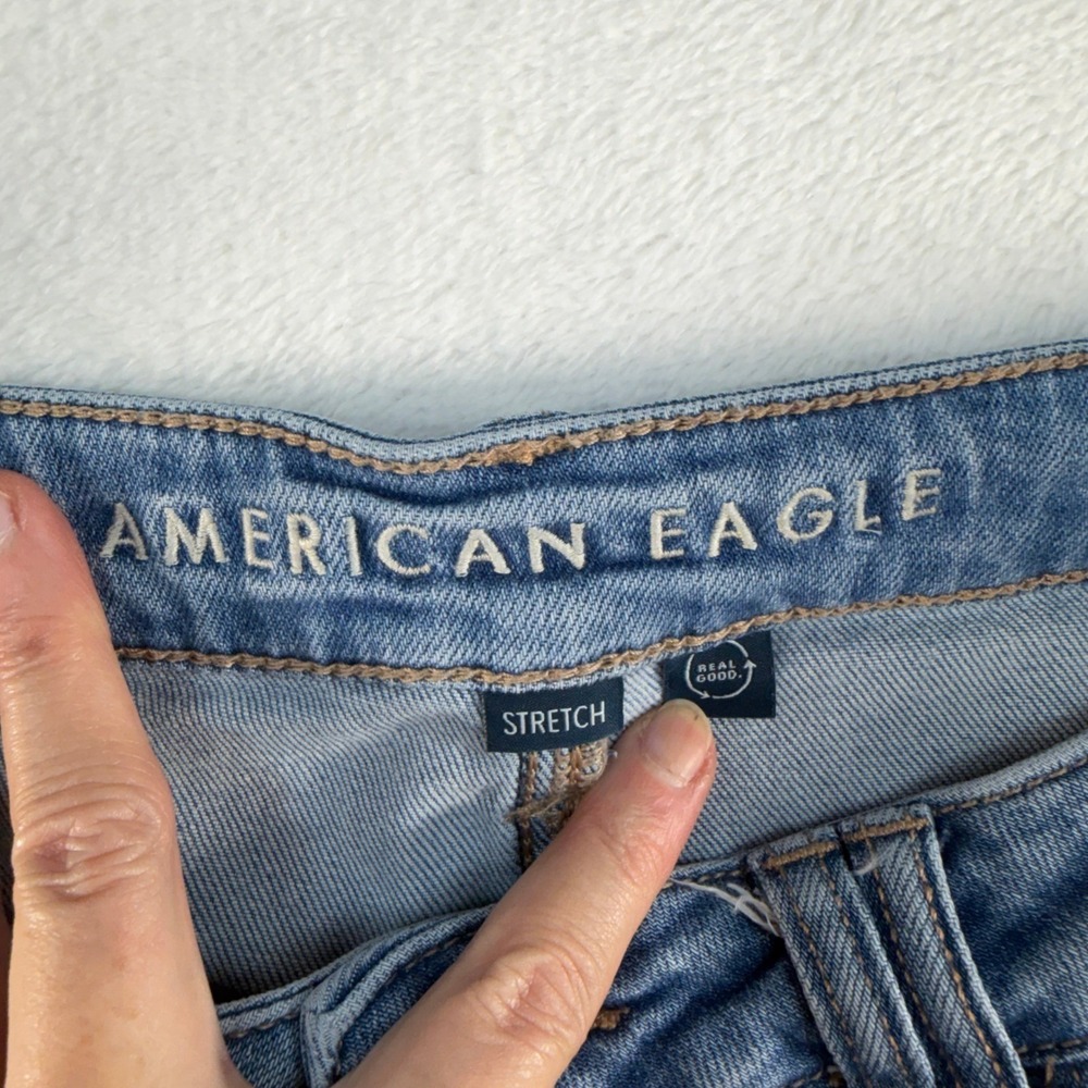 American Eagle 12 Super High Rise Baggy Wide Leg Cargo Stretch Jeans Light Blue - Picture 8 of 16